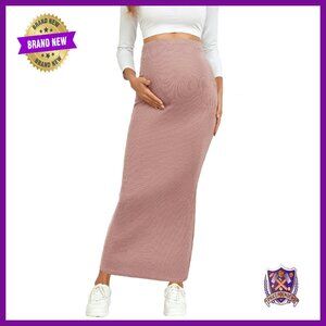 Maternity Adjustable Waist Rib Knit Maxi Pencil Skirt Stretchy
